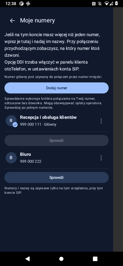 My numbers in bitCaller: reception, customer service and office.